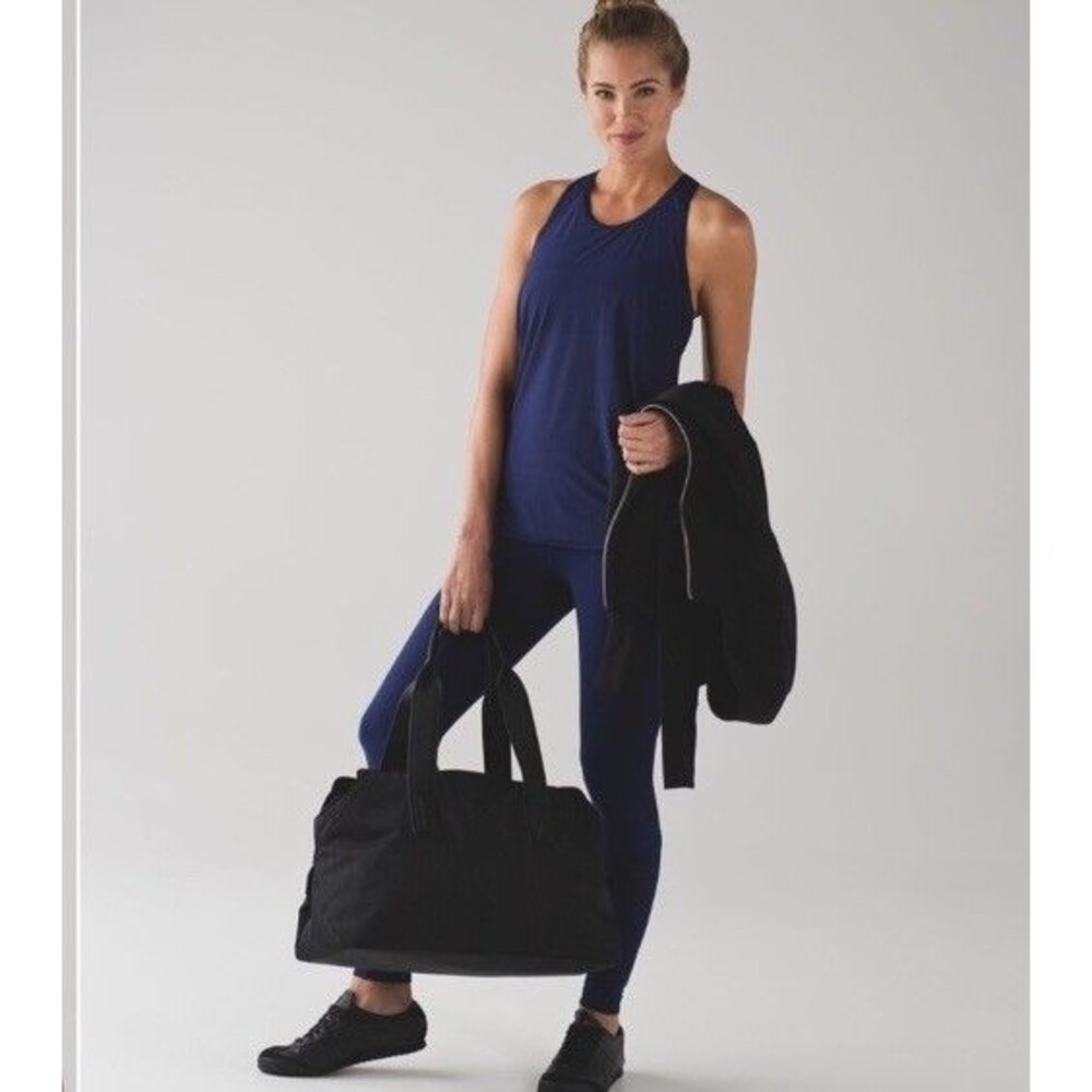 Lululemon Size 6 Fit Physique Tank Navy Blue Draped Back Sheer Mesh